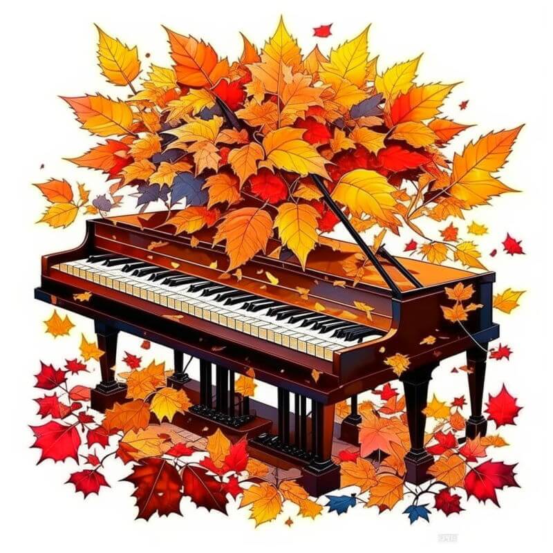 Piano in maple leaves
